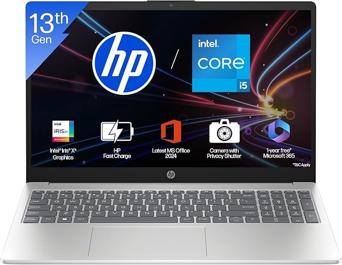 HP 15 Laptop i5-1334U 13th Gen, 16GB RAM, 512GB SSD FHD 15.6in Silver.